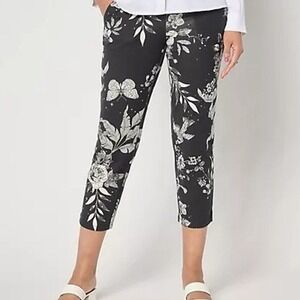 Women with Control Women Petite 1X Black Tummy Control Jersey Crop Pants A685156